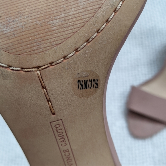 New Vince Camuto Corlina Baby Pink Suede Open Toed Block Heels Size 7.5 / 37.5 - Picture 9 of 9